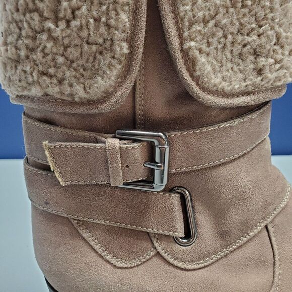 White Mountain Ankle Boots Womens Size 6 Brown Leather Shearling Side Zip - Picture 7 of 16